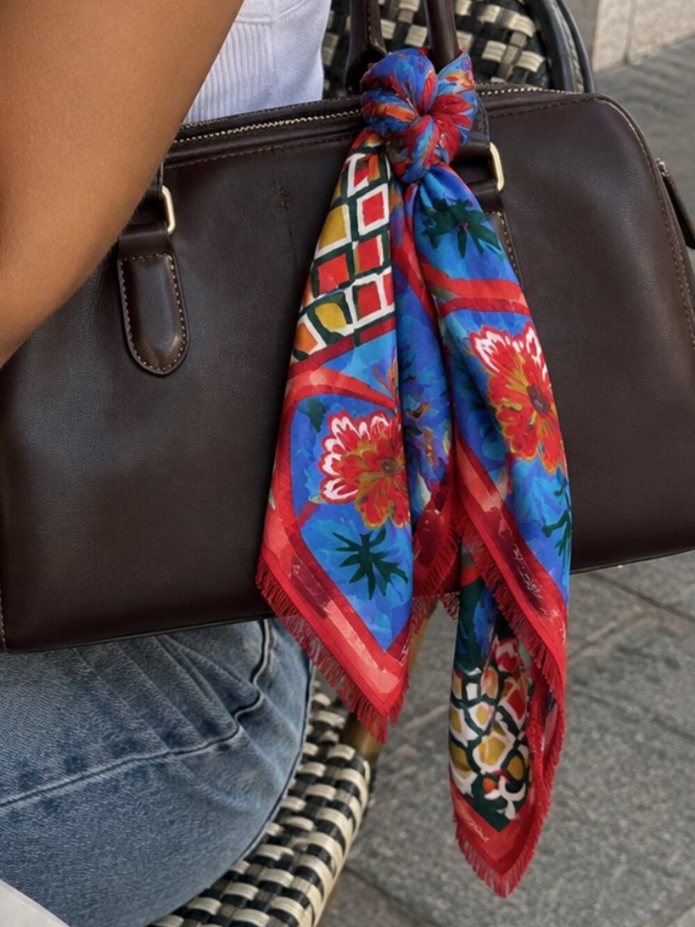 Saldarini Vintage Colorful Italian Wool Floral Patterned Scarf Shaw 36x38